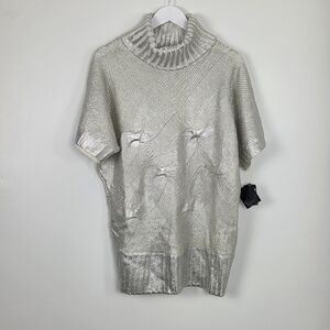 NWT Baby Phat Size 1X Short Sleeve Silver Metallic Turtleneck Sweater